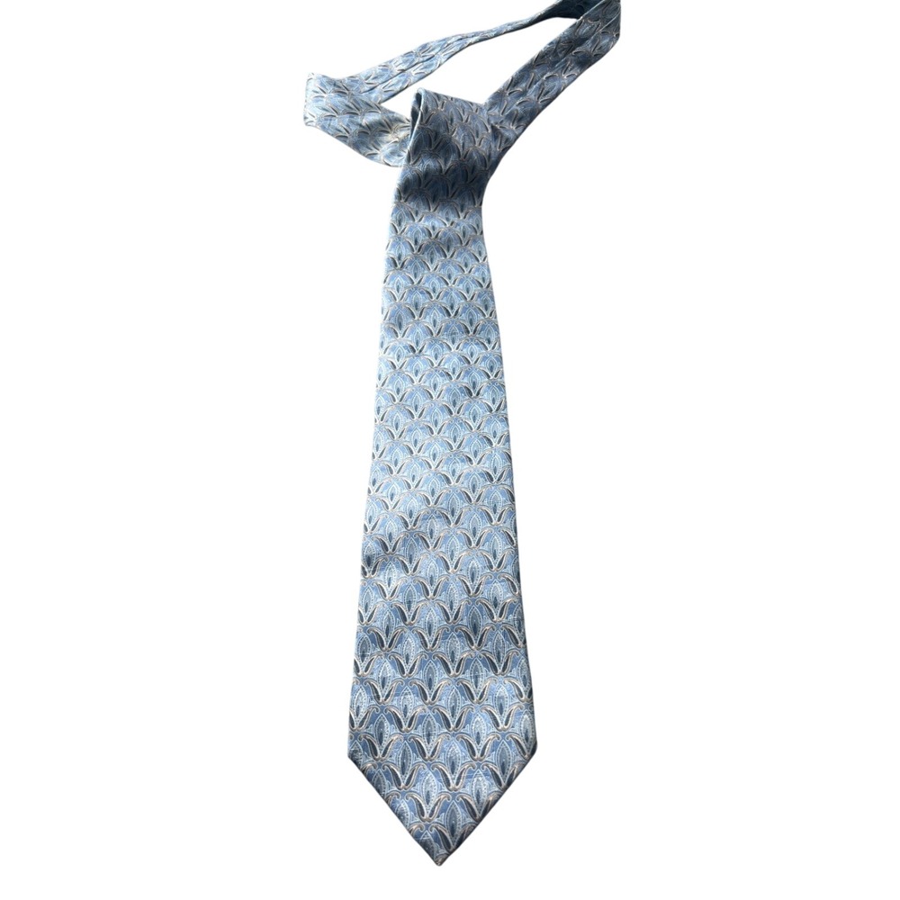 Ermenegildo‎ Zegna Silk Tie Blue Paisley Pattern Designer Mens Necktie